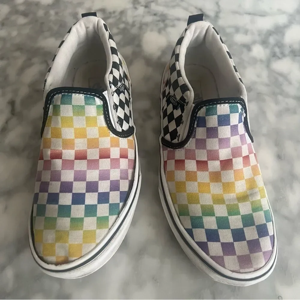 Vans Rainbow Multicolor Checkerboard Slip On Asher Sneakers Shoes Youth 5